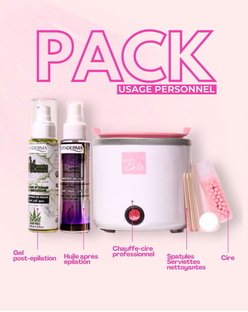 Pack Épilation Complet Bitaderma – Spray Anti-Douleur + Bandes Épilatoires + Gel Apaisant – Routine 3-en-1 Peaux Sensibles